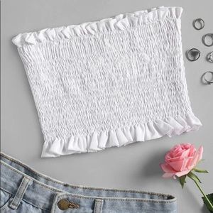 cropped white smocked tube top
